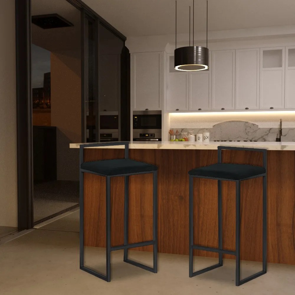 Banqueta Decorativa Jasmine Base Preto Suede Preto G41 - Gran Belo