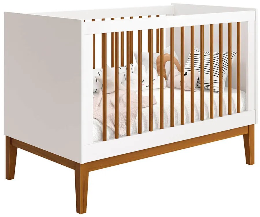 Berço Mini Cama Noah Wood com Pés Square Mel - Branco Fosco