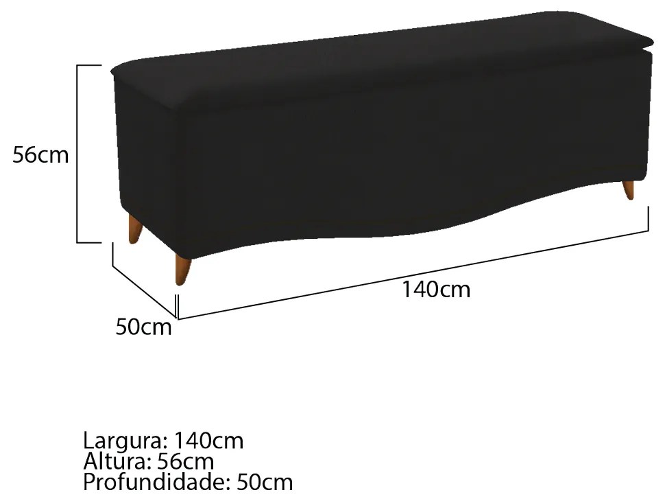 Calçadeira Estofada Yasmim 140 cm Casal Suede Preto - ADJ Decor