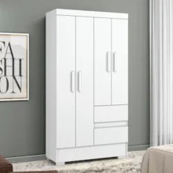 Guarda Roupa Solteiro 100cm 4 Portas Raely Branco A15     - Mpozenato