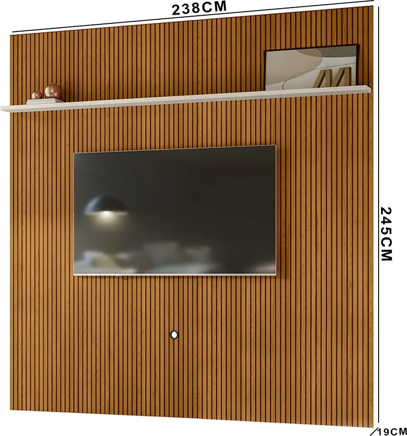Painel TV 75 Pol 238cm Ripado para Sala Kalven M20 - D'Rossi - Cinamomo e Off White