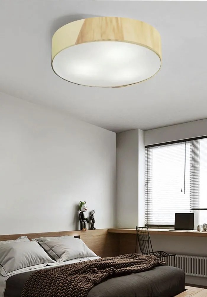 Plafon Luminária de teto decorativa para casa, Md-3076 nórdicas em tecido e madeira 3 lâmpadas com difusor em poliestireno - Algodão-Crú