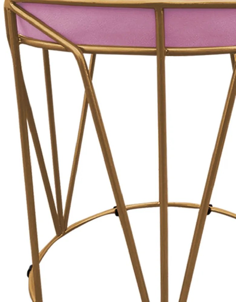 Puff Multiuso com Mesa Babu 2 em 1 Suede Base Dourado D'Rossi - Rosa Bebê