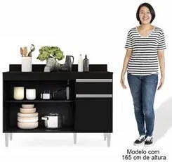 Balcão Gabinete 120cm Com Tampo 3 Portas 1 Gaveta Arizona Preto - Lumi