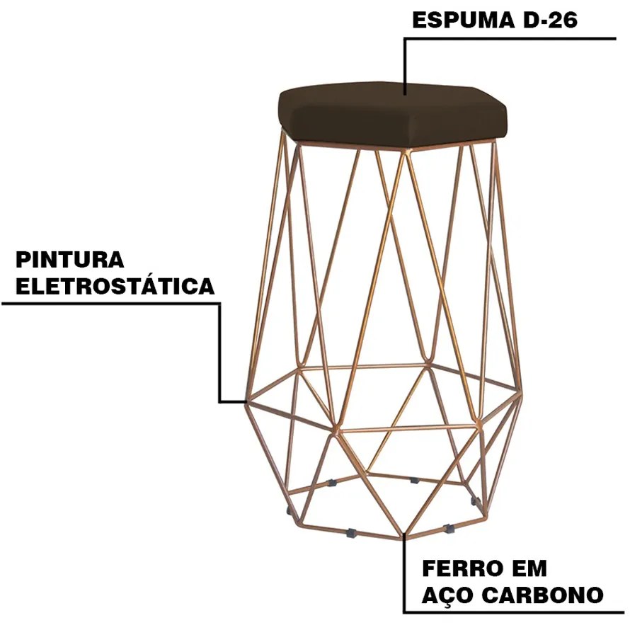 Banqueta Decorativa Rubel Base Gold Suede Marrom G41 - Gran Belo
