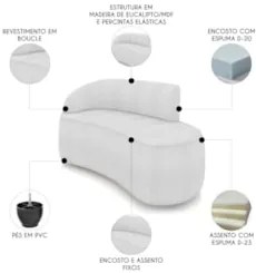 Sofá 2 Lugares Para Sala 140cm Orgânico Wendi Boucle Cinza I01  - Mpoz