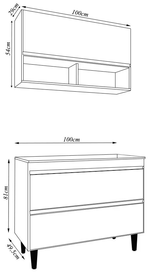 Conjunto Balcão de Cozinha Armário Aéreo Wollo MDP/BP Freijó/Grafite G96 - Gran Belo
