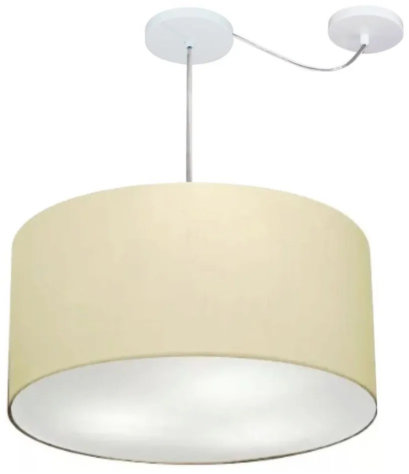 Lustre Pendente Cilíndrico Com Desvio Md-4264 Cúpula em Tecido 55x30cm Algodão Crú - Bivolt
