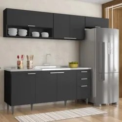 Armário de Cozinha CP03 Com Pia 180cm Pérola Z34 Preto      - Mpozenat