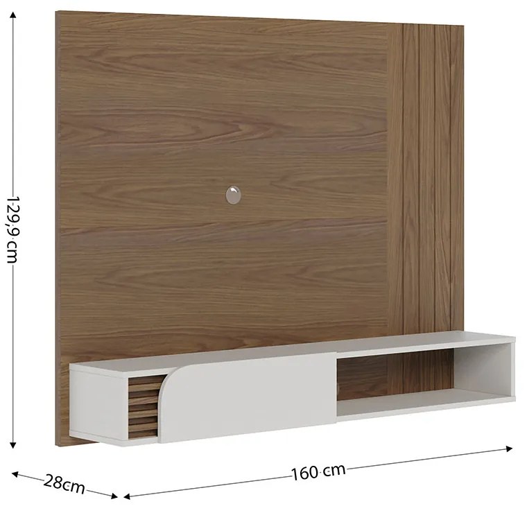 Painel TV 60 Pol 160cm Bancada Suspensa Ripado Hanno C04 - D'Rossi - Amendoa e Off White Matte