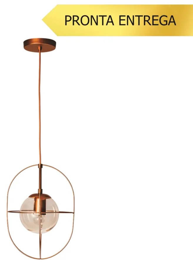Pendente Argo 23X35X100Cm Aramado Com Globo Ø14Cm 1Xe27 G45 - Usina 17... (CB-M - Cobre Metálico, Fosco (Branco))