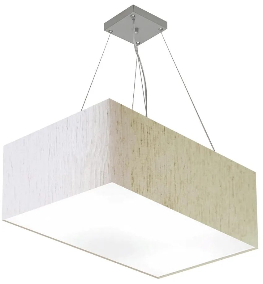 Lustre Pendente Retangular Md-4372 Cúpula em Tecido 60x40cm Linho Bege