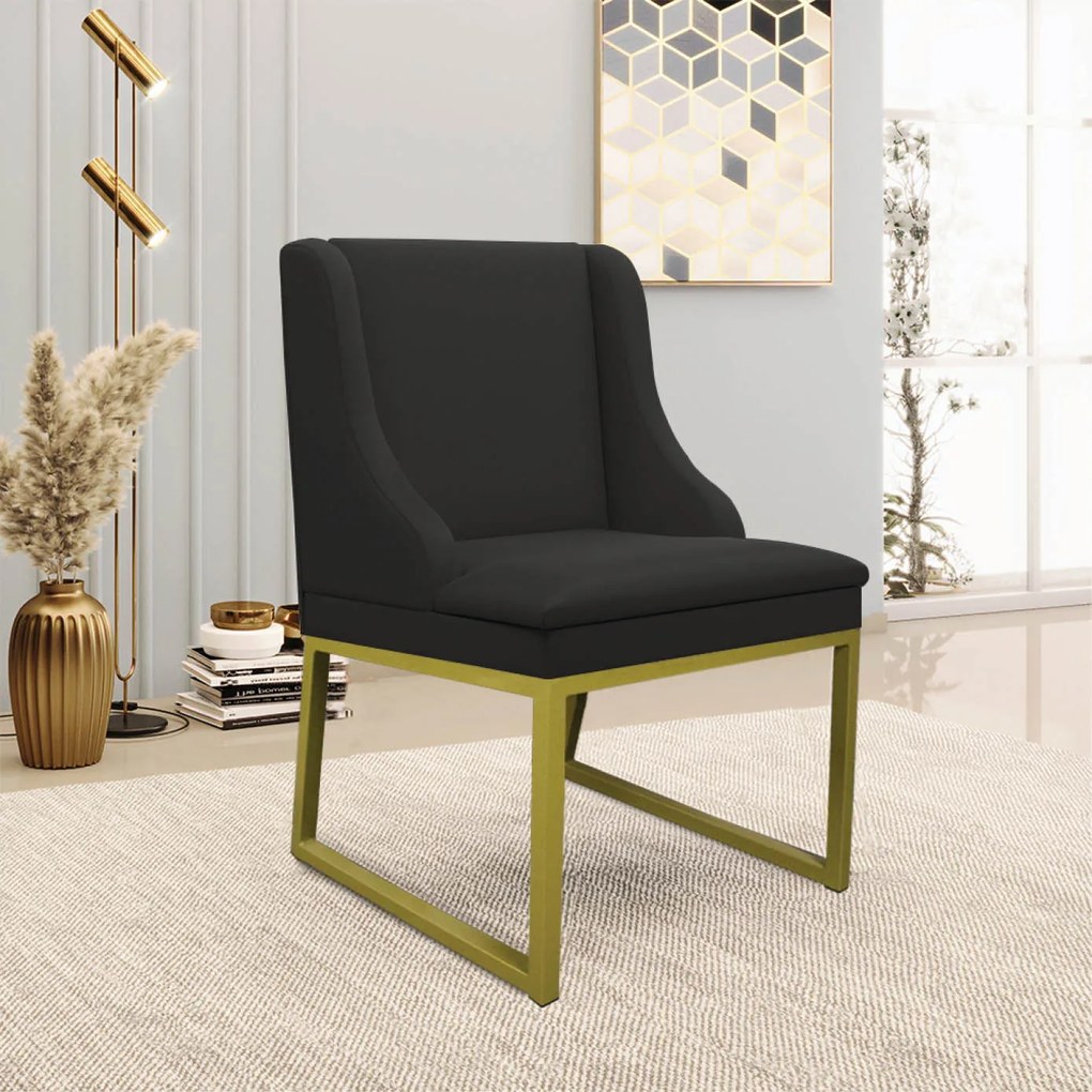 Cadeira Sala de Jantar Industrial Dourado kit 8 Liz Sintético D03 - D'Rossi - Preto