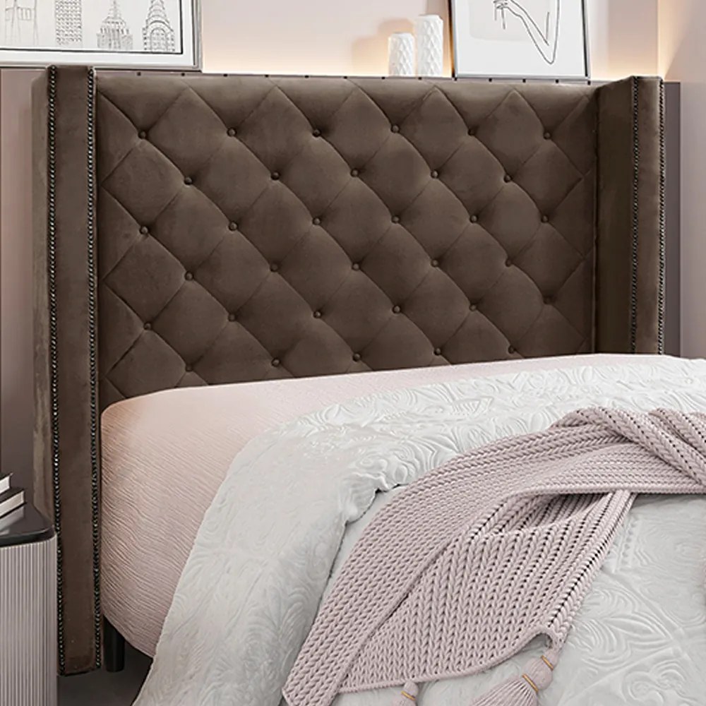 Cabeceira Decorativa King Size 2,19M Loewe Veludo Marrom G63 - Gran Belo