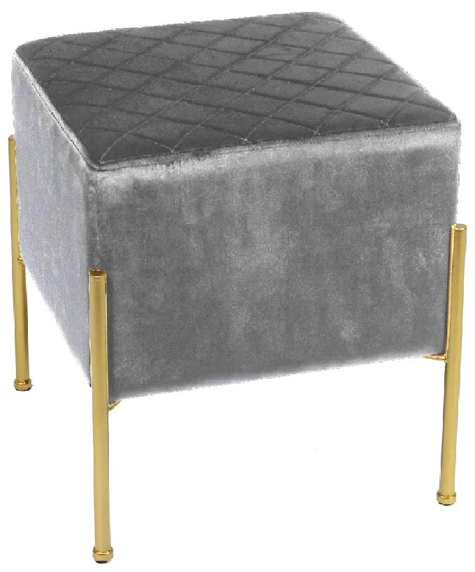 Puff Banqueta Industrial Dourada Lice Veludo Tresse Cinza E02 - D'Rossi