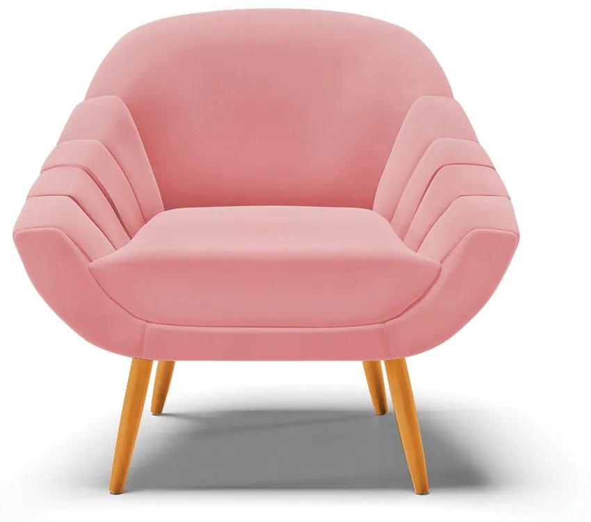 Poltrona Giovana Suede Rosê Pés Palito Castanho D03 - D'Rossi