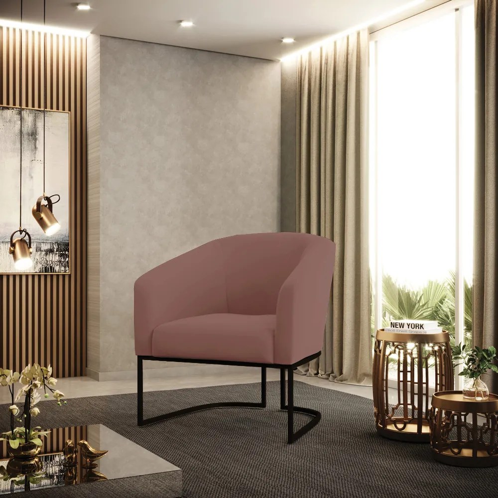 Poltrona Stella Veludo Base Industrial Preto - D'Rossi - Rose