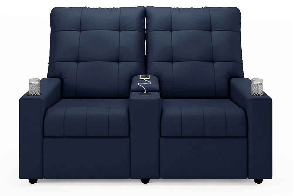 Poltrona do Papai Reclinável Sala de Cinema Movie 2 Lugares Manual Baú USB PU Azul G23