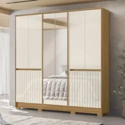 Guarda Roupa Casal 216cm Com Espelho Freeze Freijó/Off Z17   - Mpozena