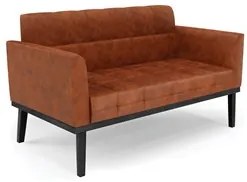 Sofá Namoradeira e 2 Poltronas Base Madeira Preto Ana Sintético PU Noz