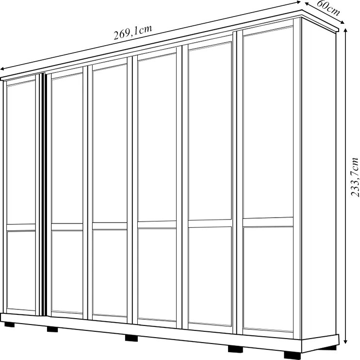 Guarda Roupa Casal Magno 6 Portas de Bater 4 Gavetas e LED MDF Freijo G11 - Gran Belo