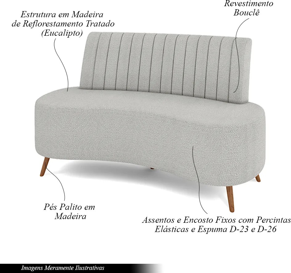 Sofá Living Decorativo 2 Lugares 1,60M Katara Cinza Bouclê G33 - Gran Belo