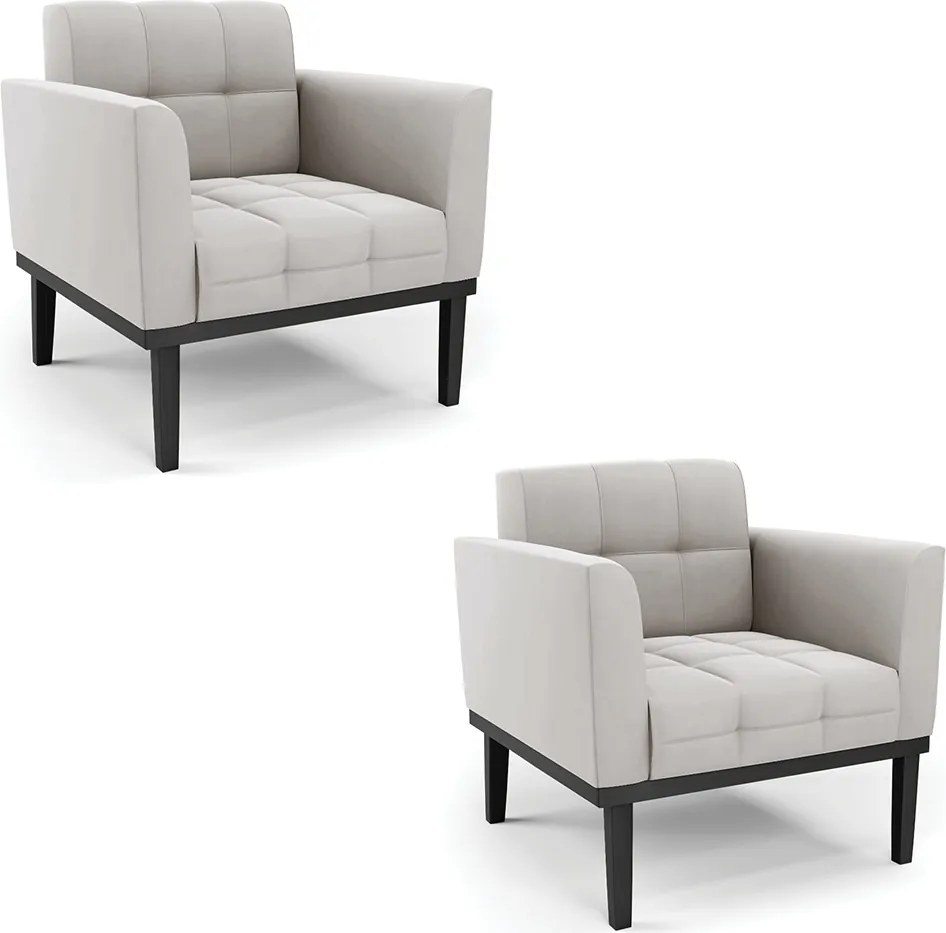 Kit 2 Poltronas Decorativas Karen Pés Fixo em Madeira Preto Veludo Cinza G19 - Gran Belo