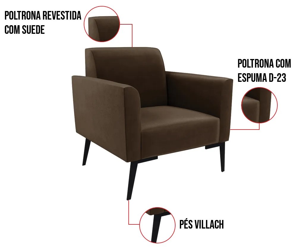 Poltrona Pés Villach Marisa Suede - Marrom