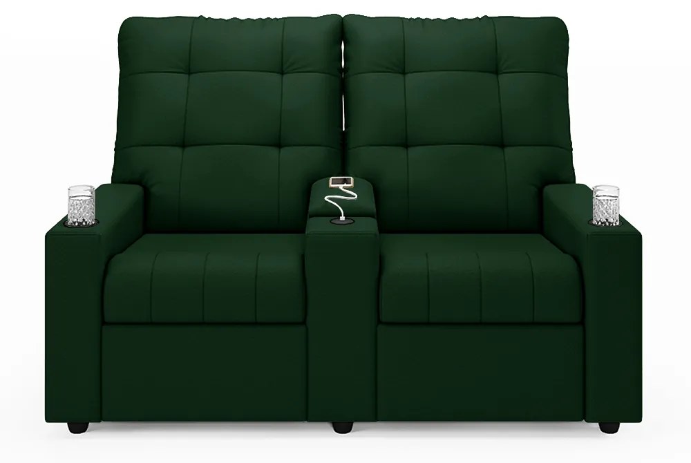 Poltrona do Papai Reclinável Sala de Cinema Movie 2 Lugares Manual Baú USB Veludo Verde Esmeralda G23