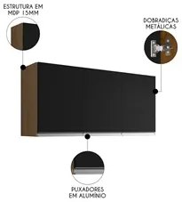 Armário de Cozinha Aéreo 150cm 4 Portas Andréia Amêndoa/Preto - AJL Mó