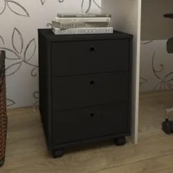 Gaveteiro Escritório 60cm Rodízios 3 Gavetas New Preto - Artany