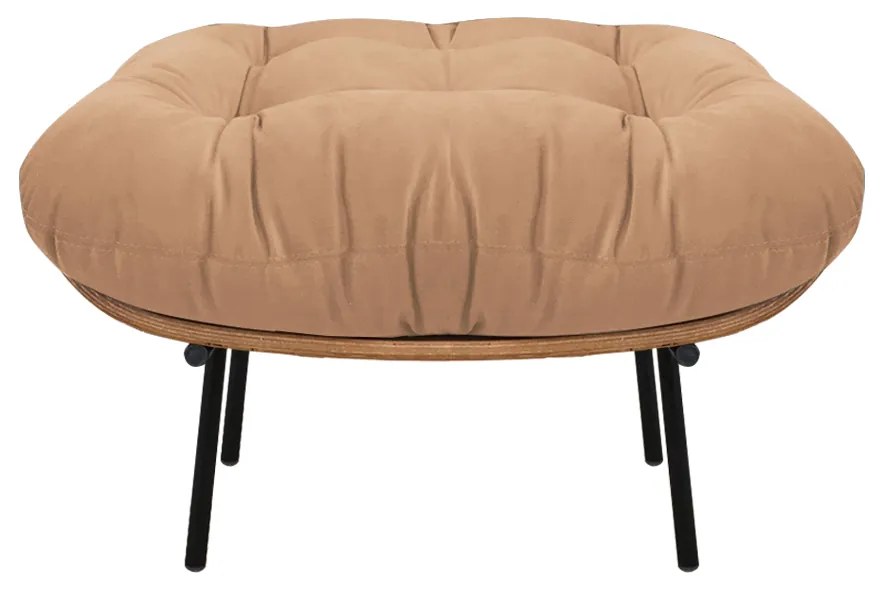 Puff Costela Suede Caramelo Sisal Base Metal - D'Rossi