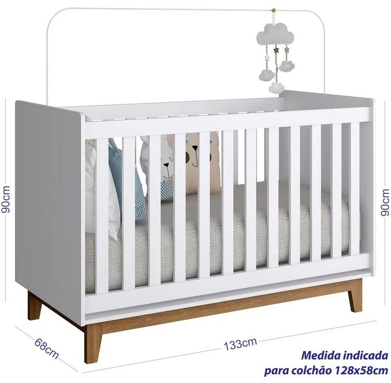 Berço Retrô Infantil com Pés Retrô e 2 Regulagens - Branco