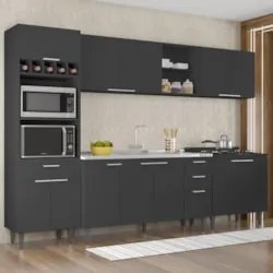 Armário de Cozinha CP05 Com Pia 150cm Pérola Z34 Preto      - Mpozenat