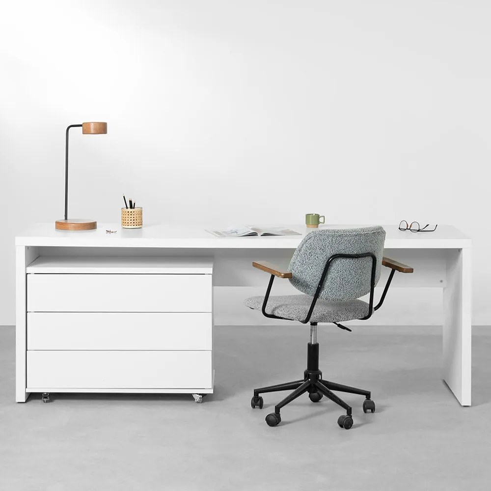 Conjunto Office - Bancada Contemporânea Branco 2,06m + Gaveteiro Contemporâneo 3 gavetas Branco 85cm - Conjunto Office - Bancada Contemporânea Branco 2,06m + Módulo Contemporâneo 3 gavetas Branco 85cm