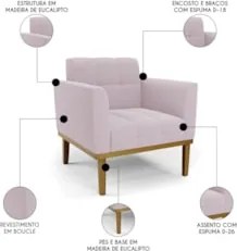 Poltrona Sala Base Madeira Castanho Kit 2 Ana Bouclé Rosê - Ibiza
