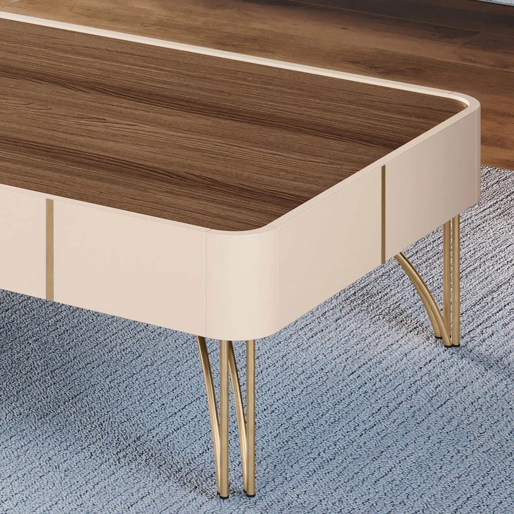 Mesa de Centro Para Sala Pés de Aço Irena Off White/Castanho H01 - D'Rossi