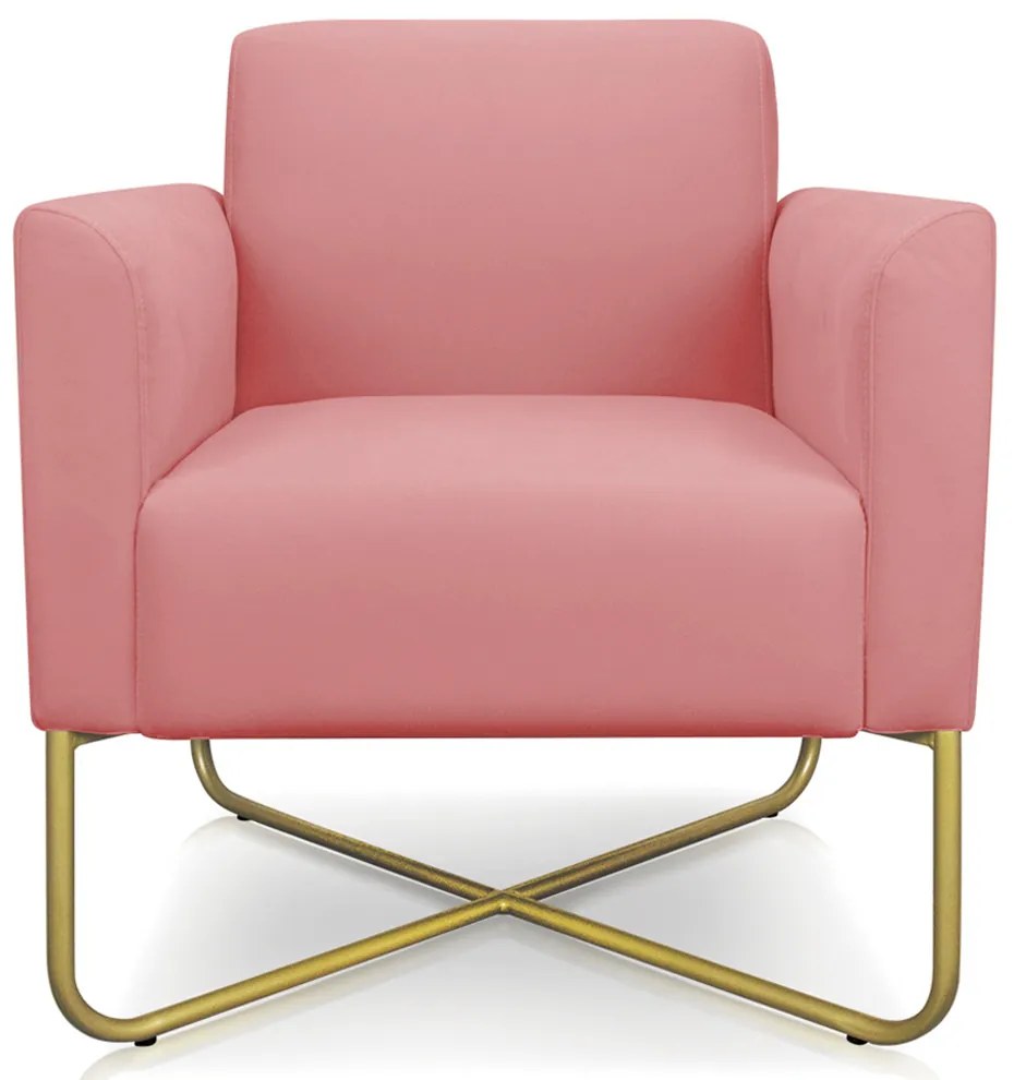 Poltrona Decorativa Isabella Base X Suede Rosê/Dourado G19 - Gran Belo