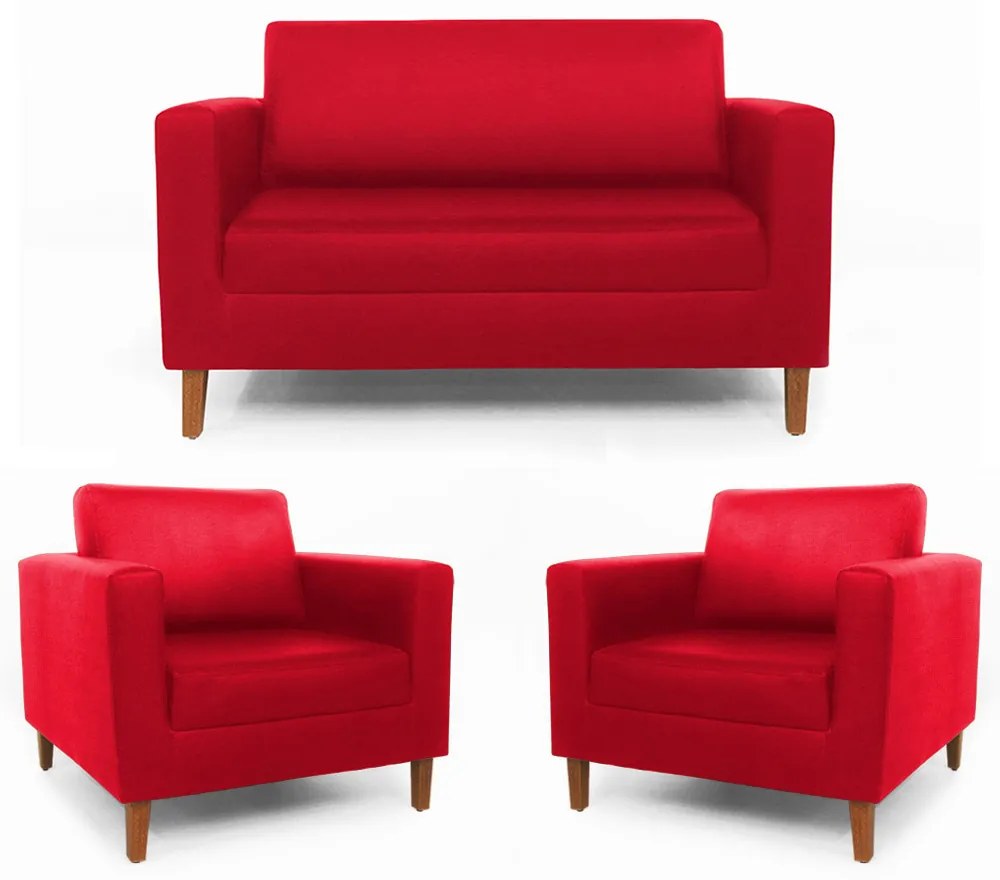 Conjunto Namoradeira + 2 Poltrona Gabriela Suede Vermelho