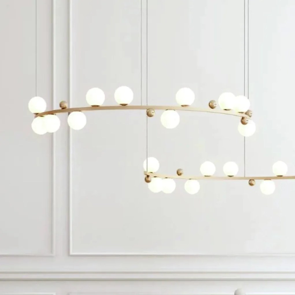 Pendente Aliança Metá 24X130X65Cm Globo 10Cm 11Xg9 - Usina 90000/11 (BT / CB-P - Branco Texturizado / Cobre Brilho Polido, Cristal (Transparente))