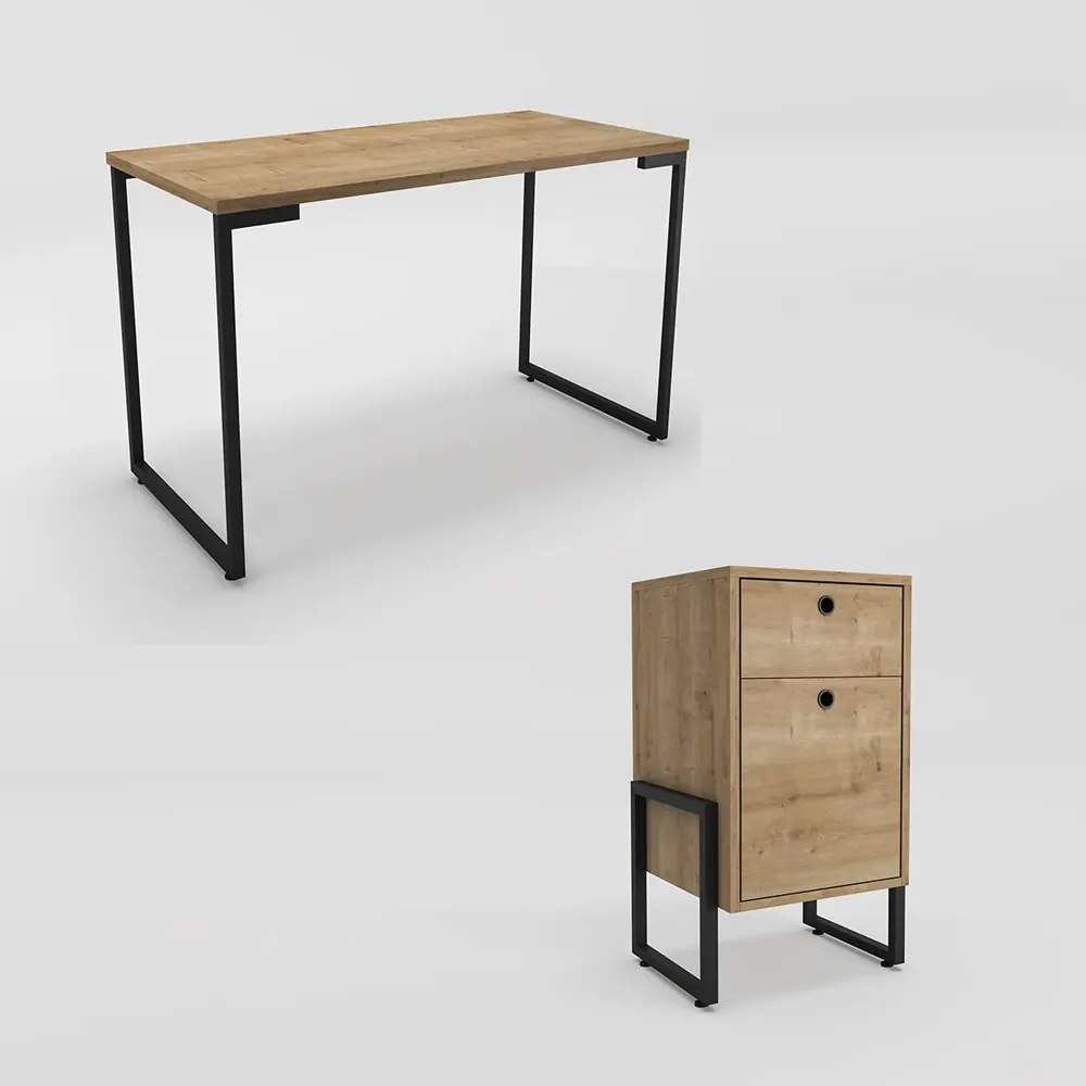 Kit Mesa Para Computador Porto 90 cm e Mesa de Cabeceira Wolli 2 Gavetas Natural - D'Rossi