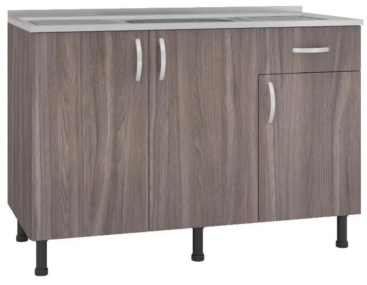 Balcão Viena Cozinha 120cm 3 Portas 1 Gaveta Cinza Carvalho