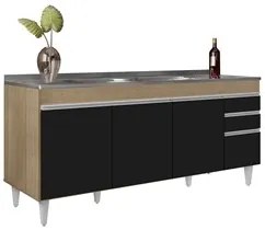 Armário de Cozinha Modulado de Canto 7 Peças CP36 com Pia Inox Castanh