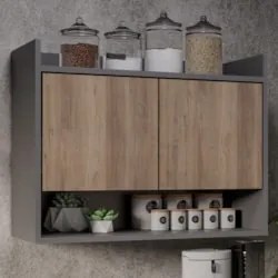 Armário de Cozinha Aéreo 71cm 2 Portas 1 Nicho Ceci Z34 Grafite/Freijó