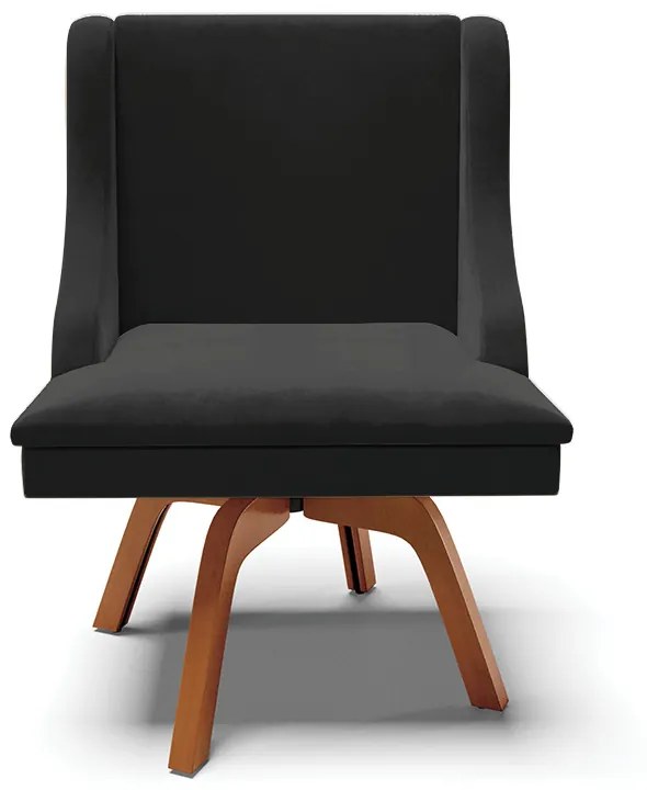 Kit 02 Cadeiras de Jantar Liz Veludo Preto Base Giratória de Madeira Mm35 D03 - D'Rossi