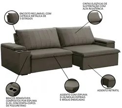 Sofá Retrátil Reclinável 3 Lugares 245cm Baluart F05 Veludo Castor - M
