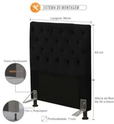 Cabeceira Cama Box Solteiro 90cm Cristal Veludo Preto - MV Estofados