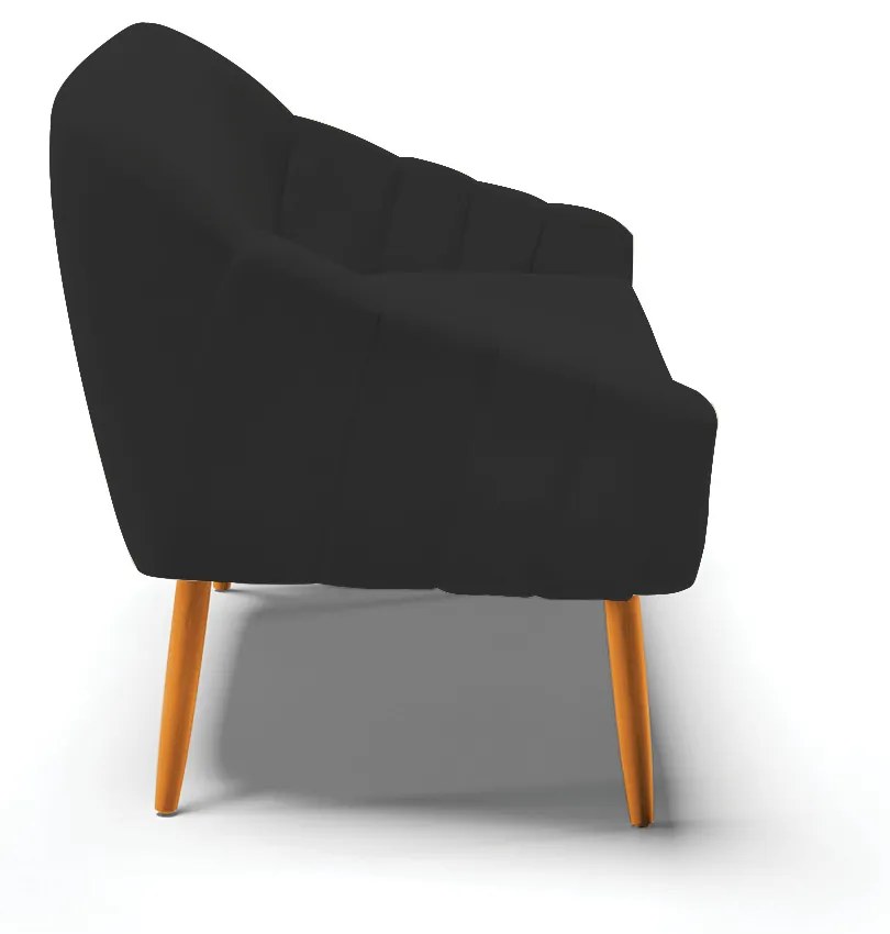 Namoradeira 02 Lugares Giovana Veludo Pés Palito Castanho - Indo Decorar - Preto