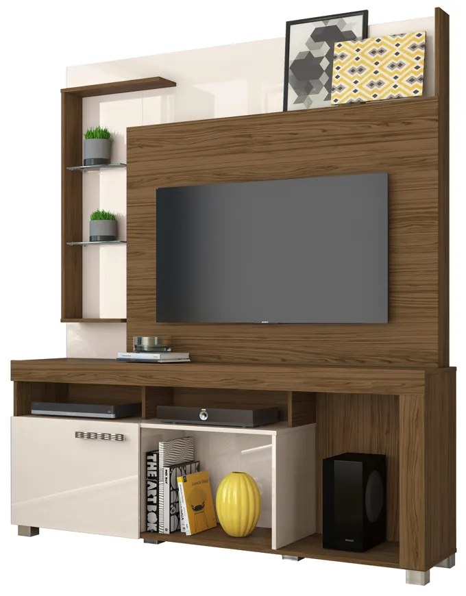 Estante de TV 50 Pol 160cm Sala de Estar Velora M20 - D'Rossi - Naturale e Off White