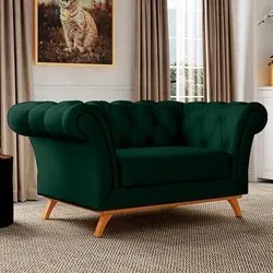 Sofá 150cm 2 Lugares Base Madeira Império C-303 Veludo Verde Musgo - D